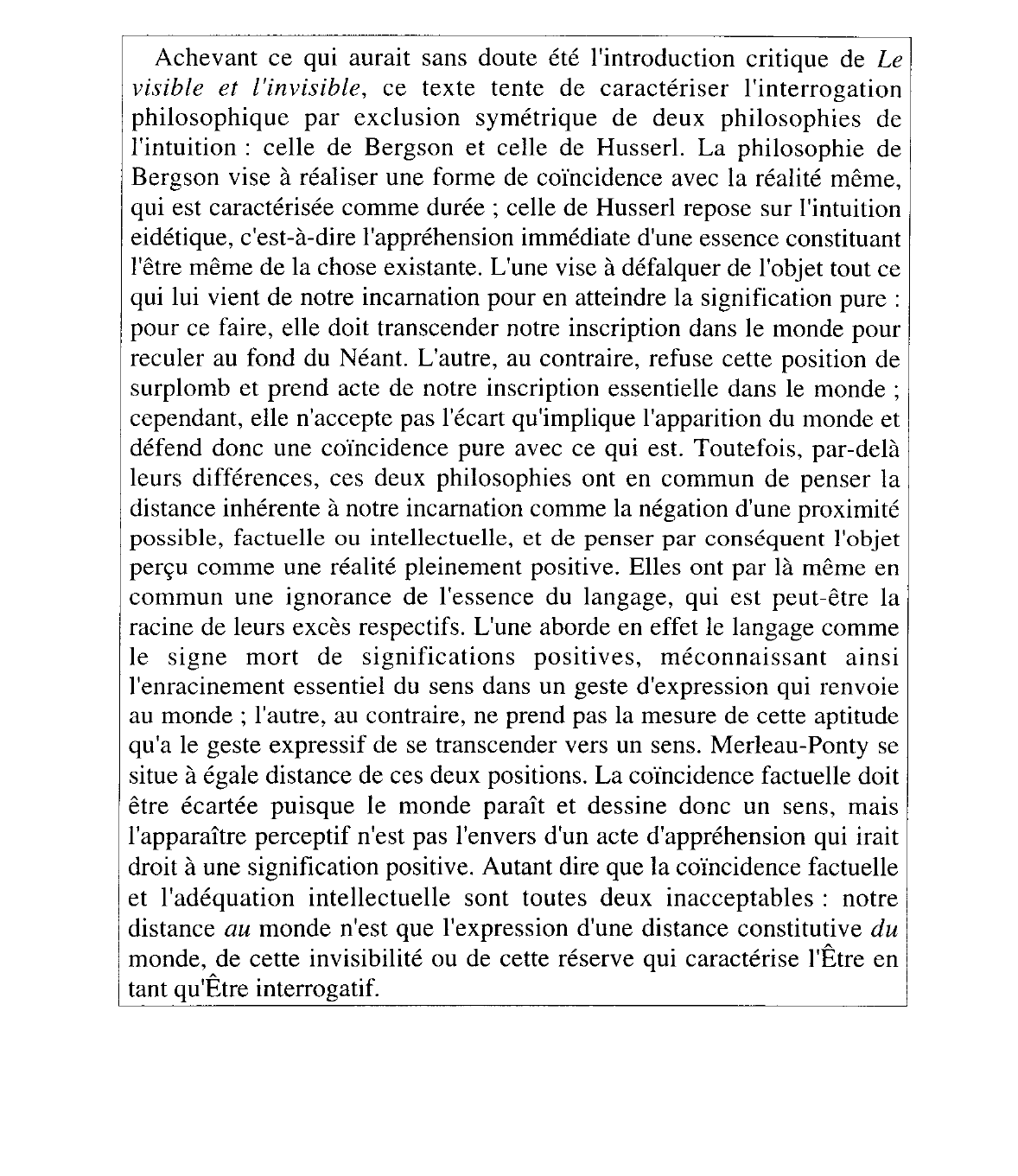Prévisualisation du document Le visible et l'invisible,	Gallimard, 1964, pp. 168-169. Merleau-Ponty. Commentaire