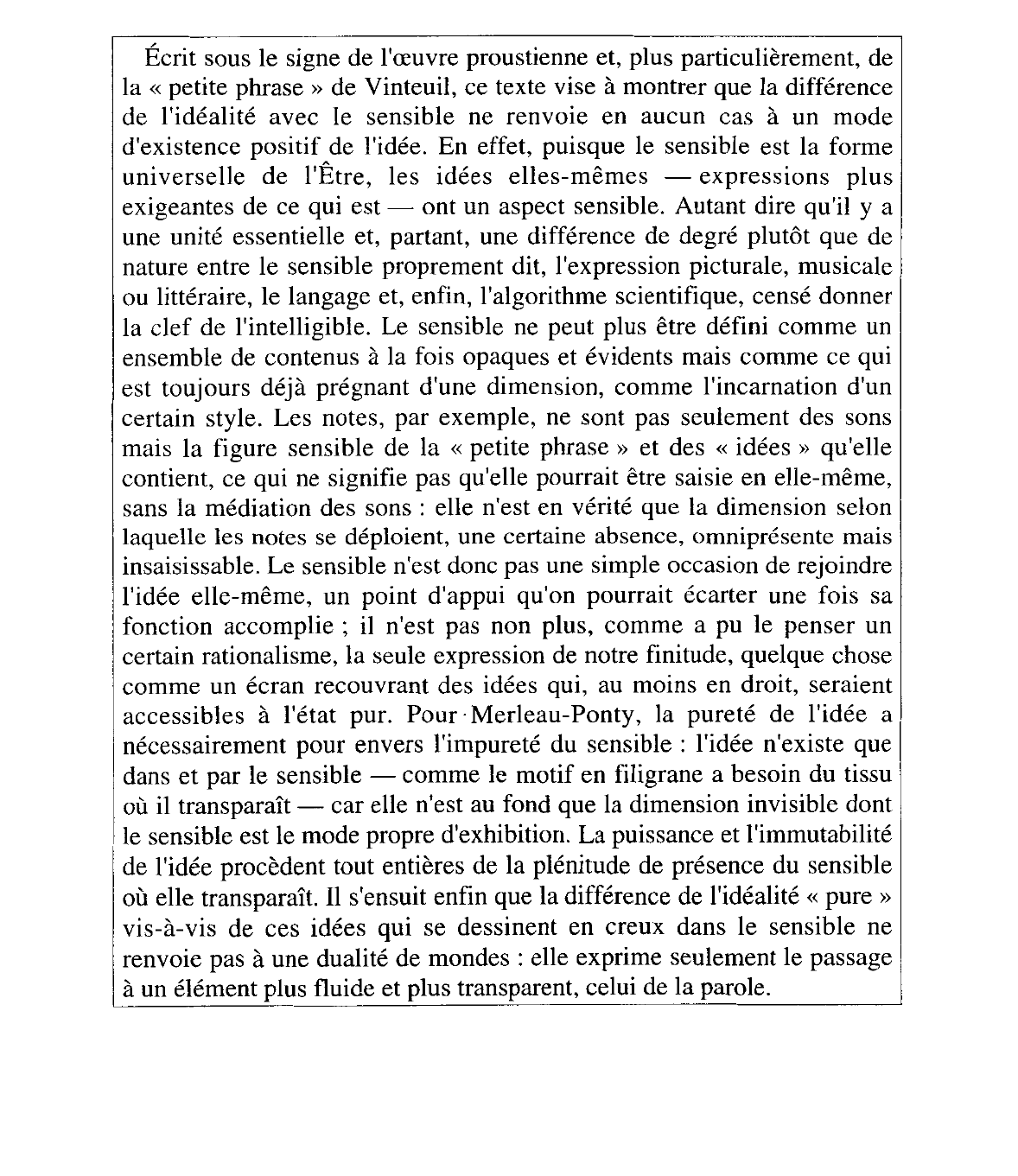 Prévisualisation du document Le visible et l'invisible, © Gallimard, 1964, pp. 196-197. Merleau-Ponty. Commentaire