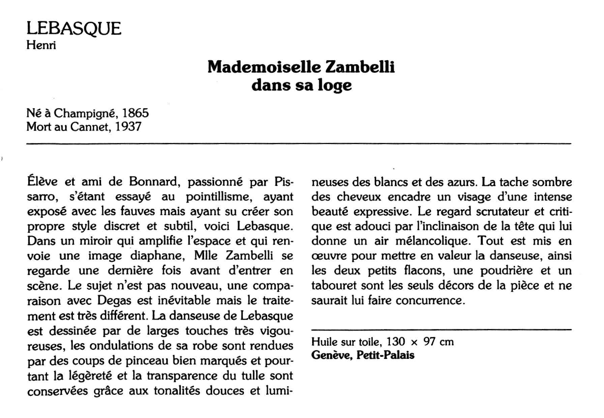 Prévisualisation du document LEBASQUE Henri : Mademoiselle Zambelli dans sa loge