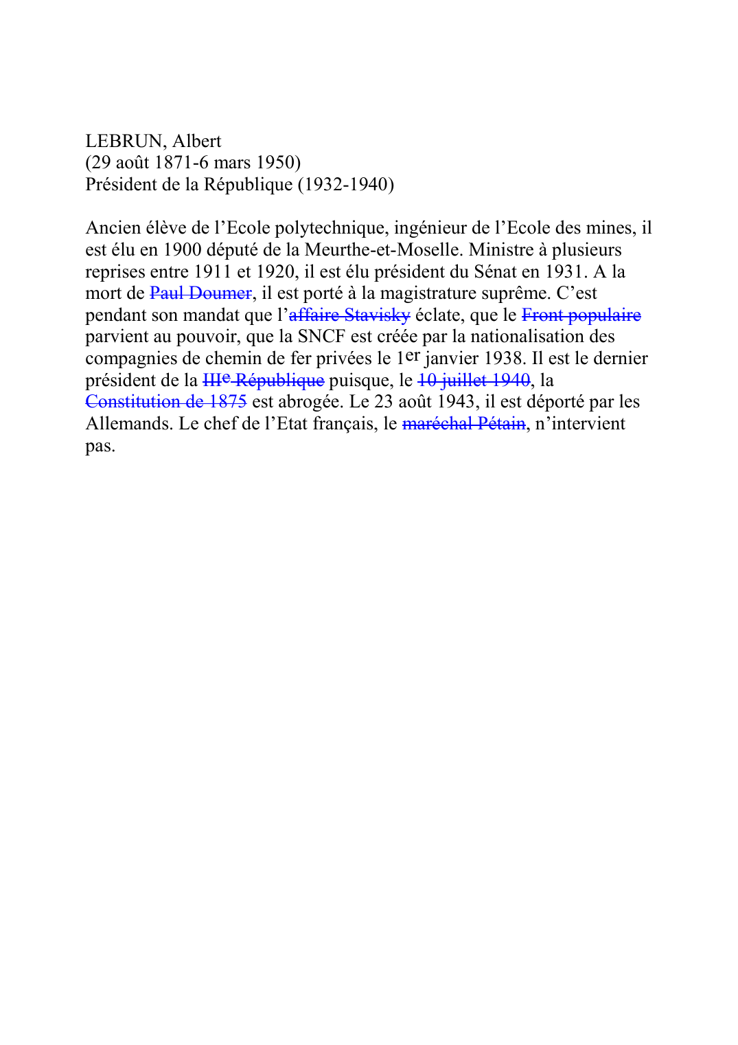 Prévisualisation du document LEBRUN, Albert (29 août 1871-6 mars 1950)