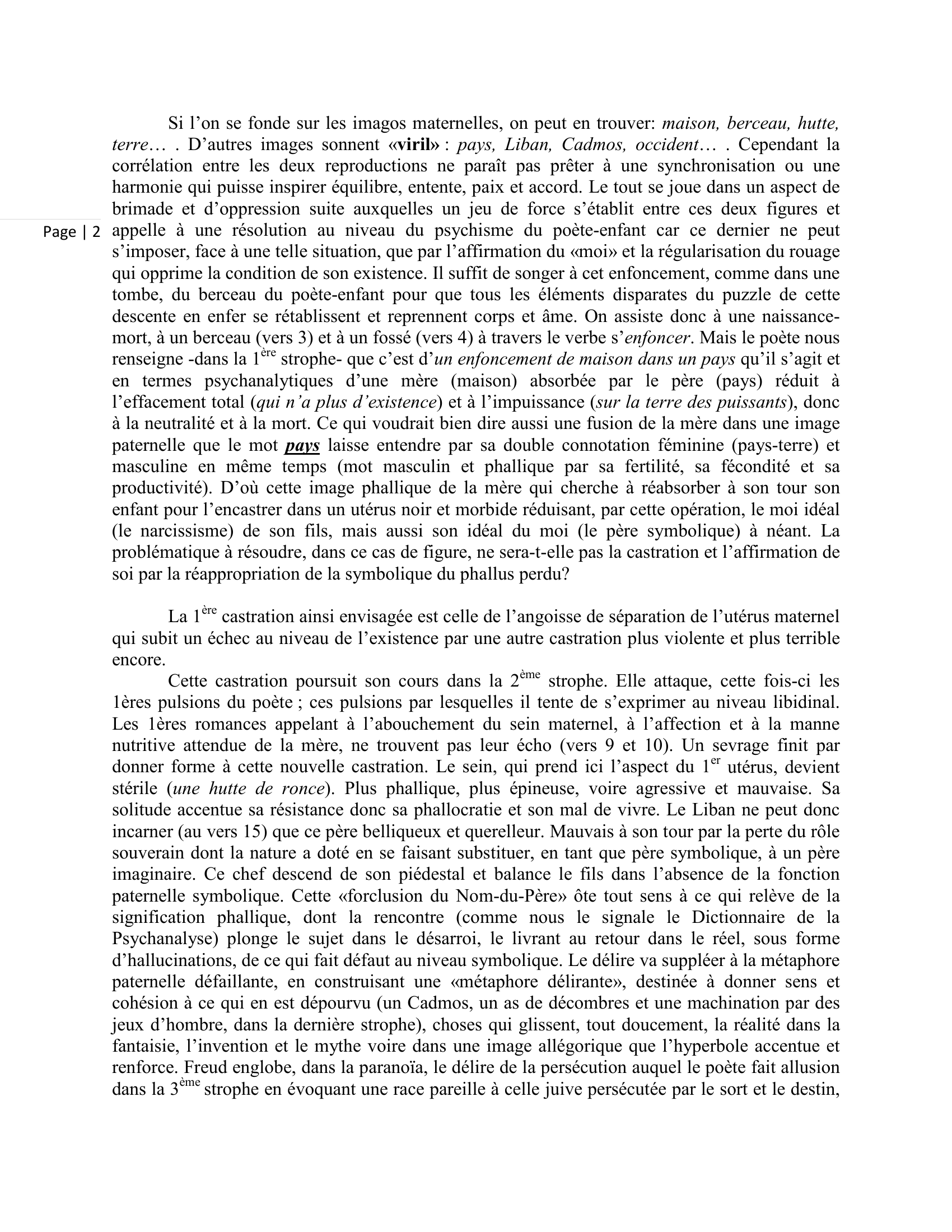 Prévisualisation du document «L'Echo de ma hutte de Pierre Srour (analyse psychanalytique)