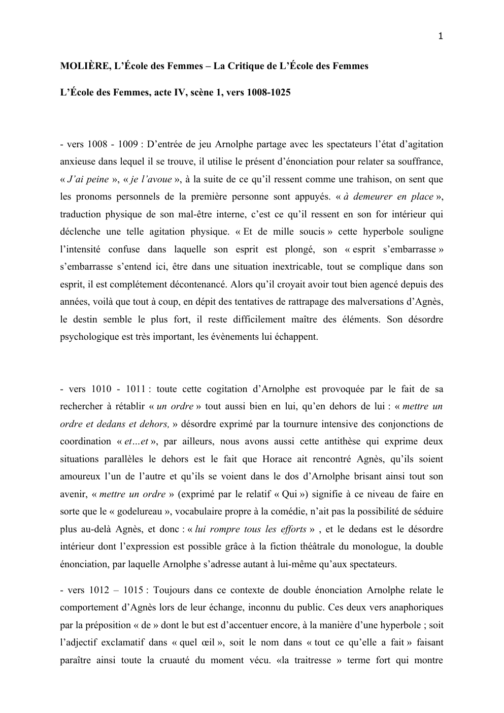 Prévisualisation du document L’École des Femmes, acte IV, scène 1, vers 1008-1025