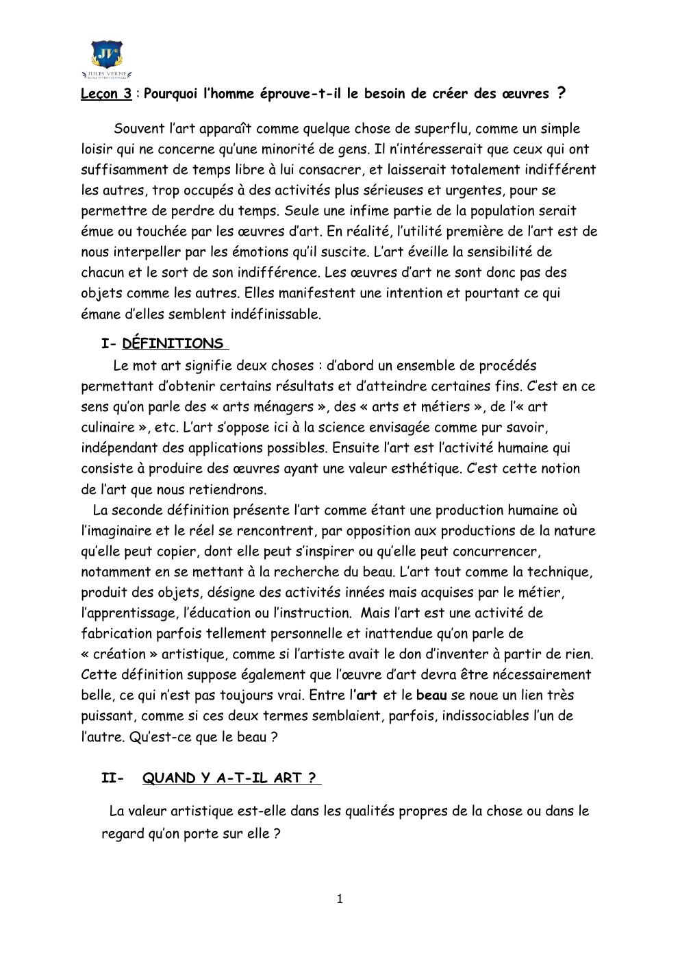 Prévisualisation du document Leçon 3 : L'ART