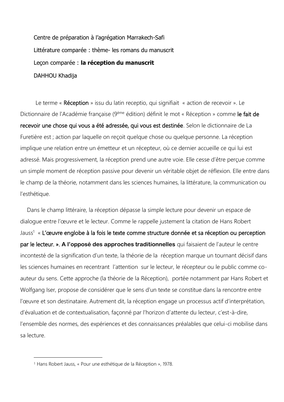 Prévisualisation du document Leçon comparée : la réception du manuscrit