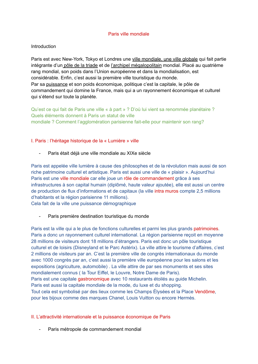 Prévisualisation du document Leçon de géographique sur Paris ville mondiale