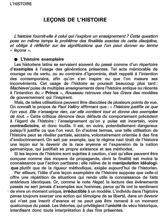Prévisualisation du document LEÇONS DE L'HISTOIRE (fiche bac)