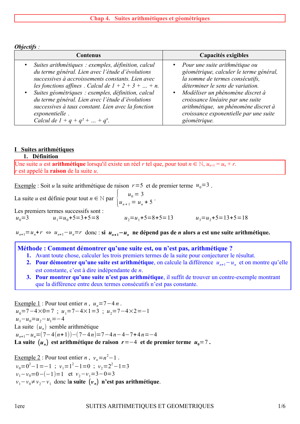 Prévisualisation du document Lecons suite Arithmétique et Géométrique complet