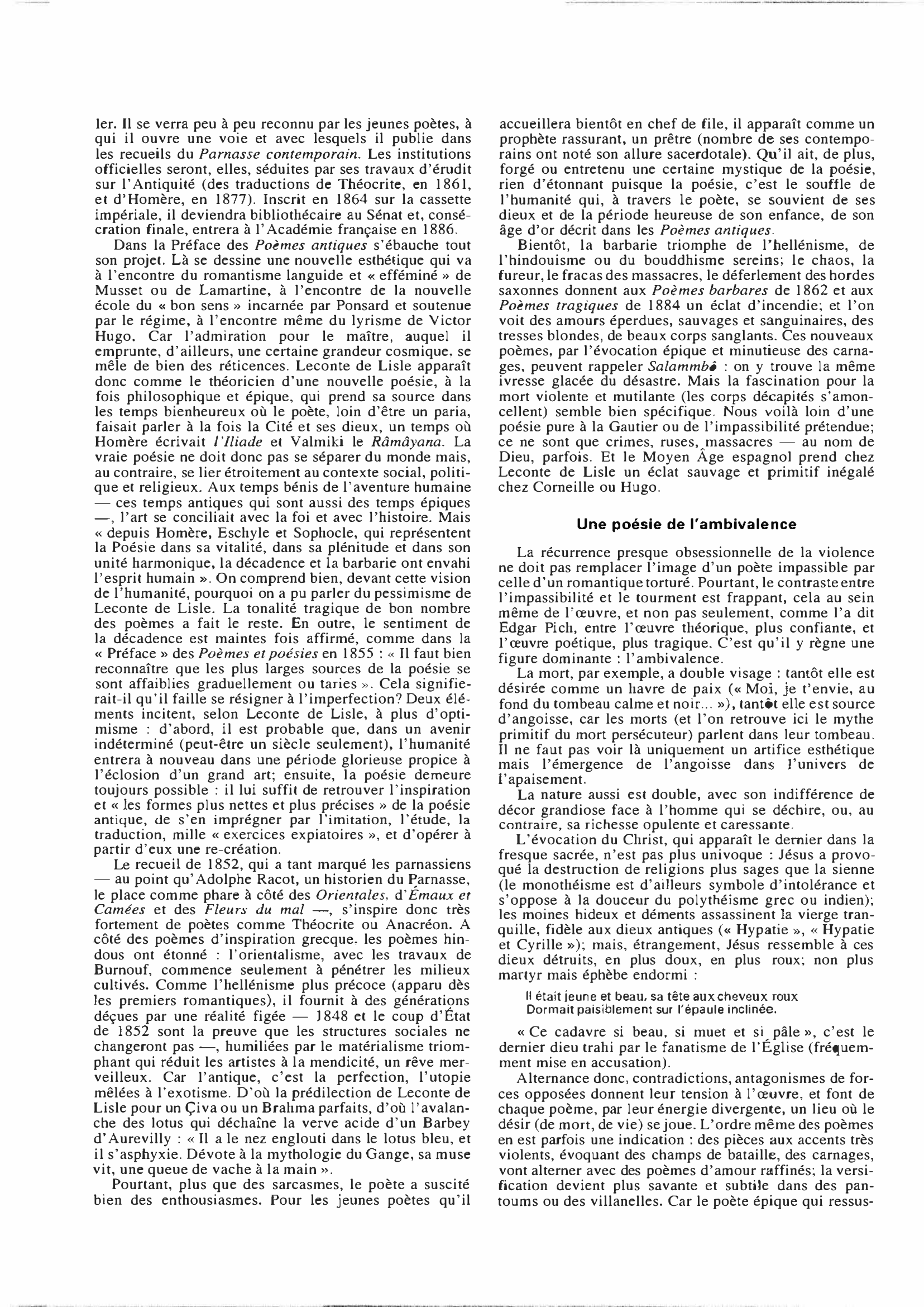 Prévisualisation du document LECONTE DE LISLE, Charles Marie René Leconte, dit : sa vie et son oeuvre