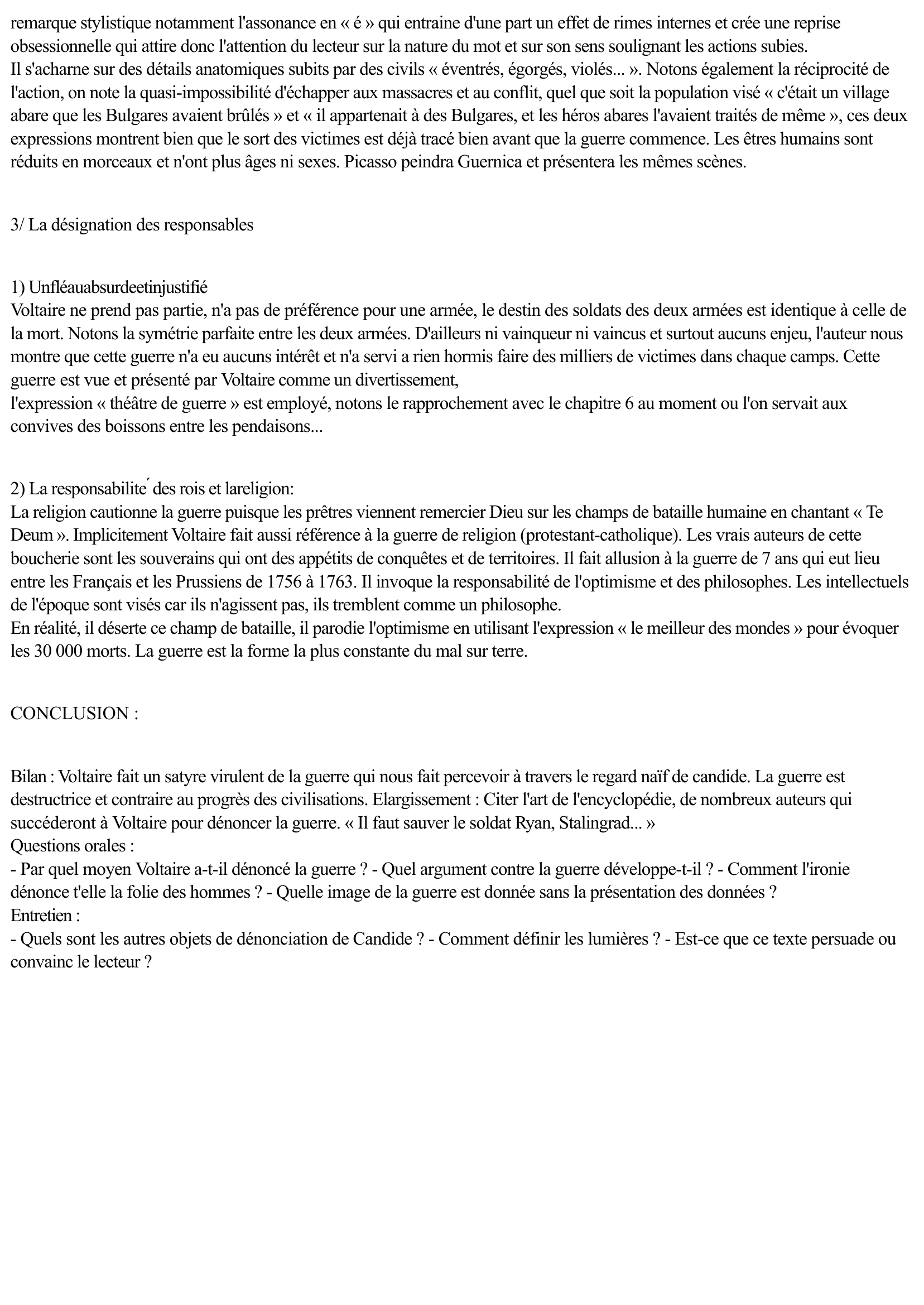Prévisualisation du document LECTURE ANALYTIQUE CANDIDE, VOLTAIRE: Chapitre III « La guerre »