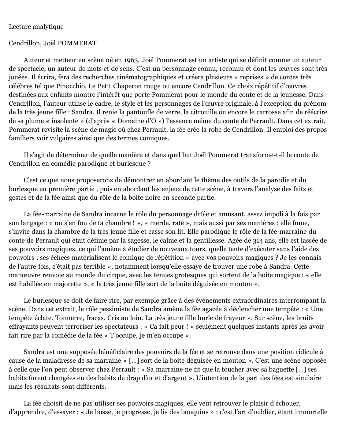 Prévisualisation du document Lecture analytique  Cendrillon, Joël POMMERAT