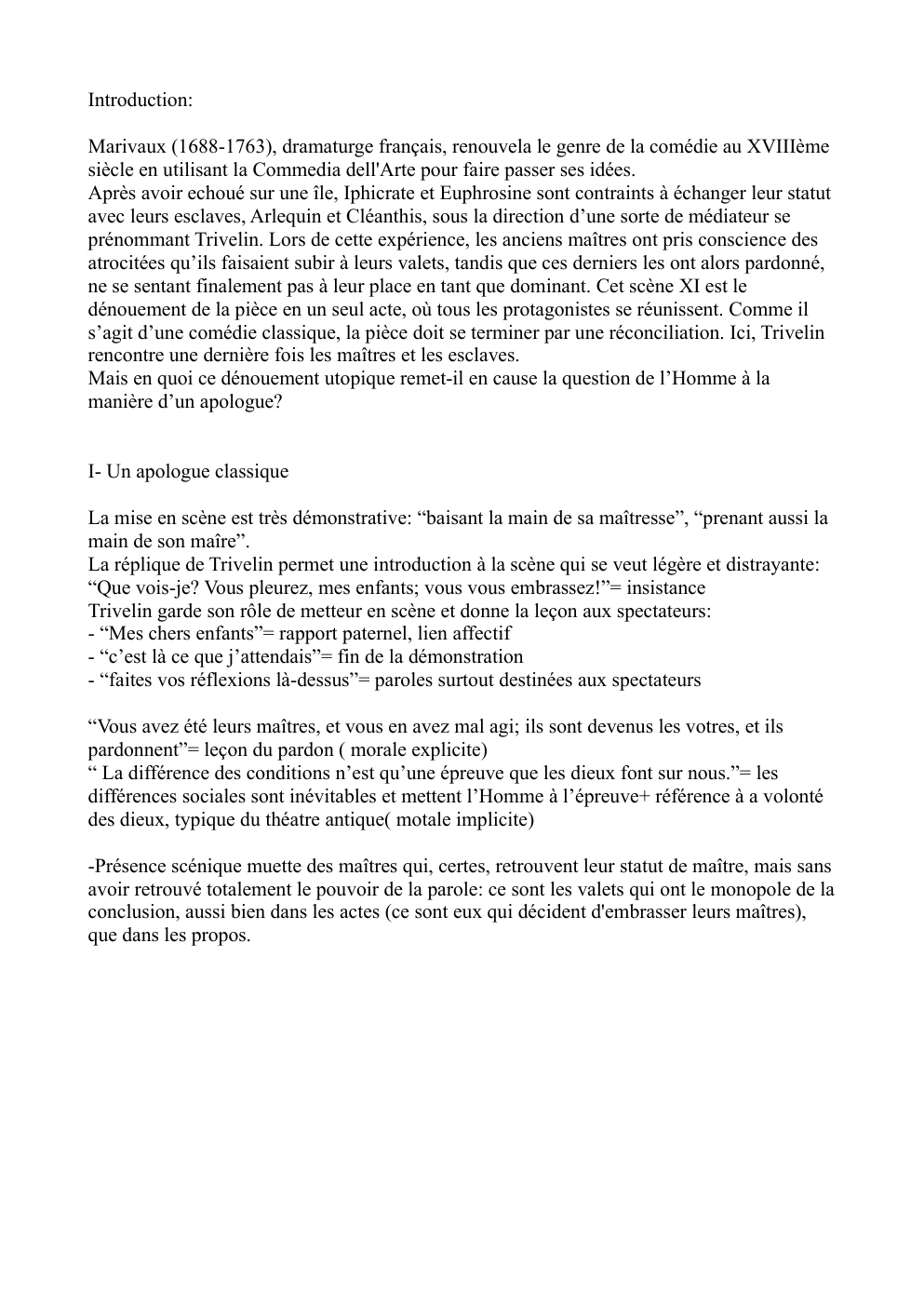 Prévisualisation du document Lecture analytique de la scnène XI de L'île Des Esclaves, Marivaux