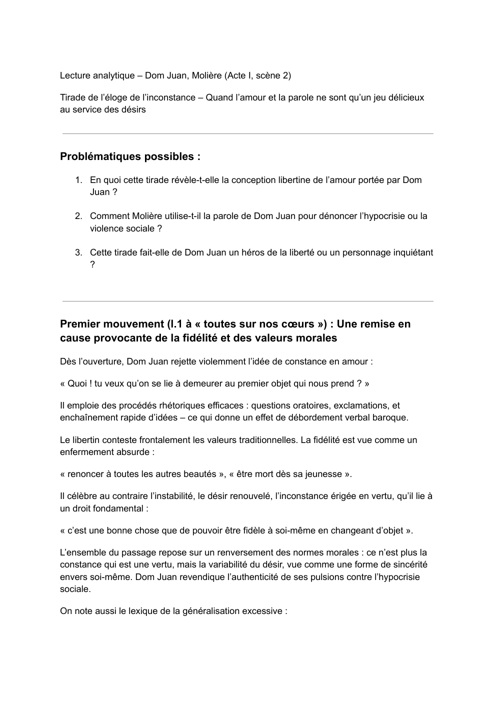 Prévisualisation du document Lecture analytique – Dom Juan, Molière (Acte I, scène 2)