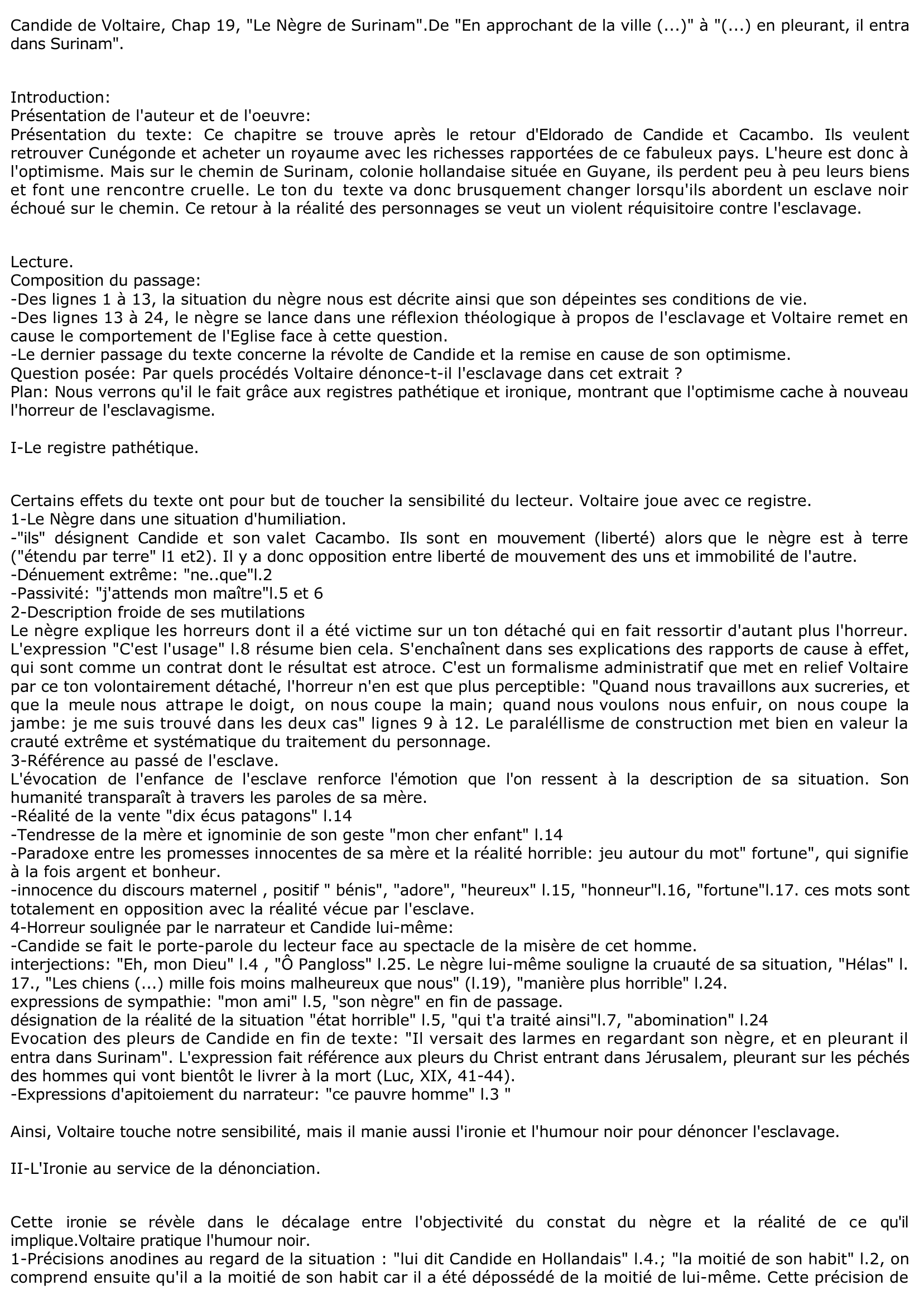 Prévisualisation du document Lecture analytique du Chapitre 19 De Candide (Voltaire) : Le Nègre de Surinam