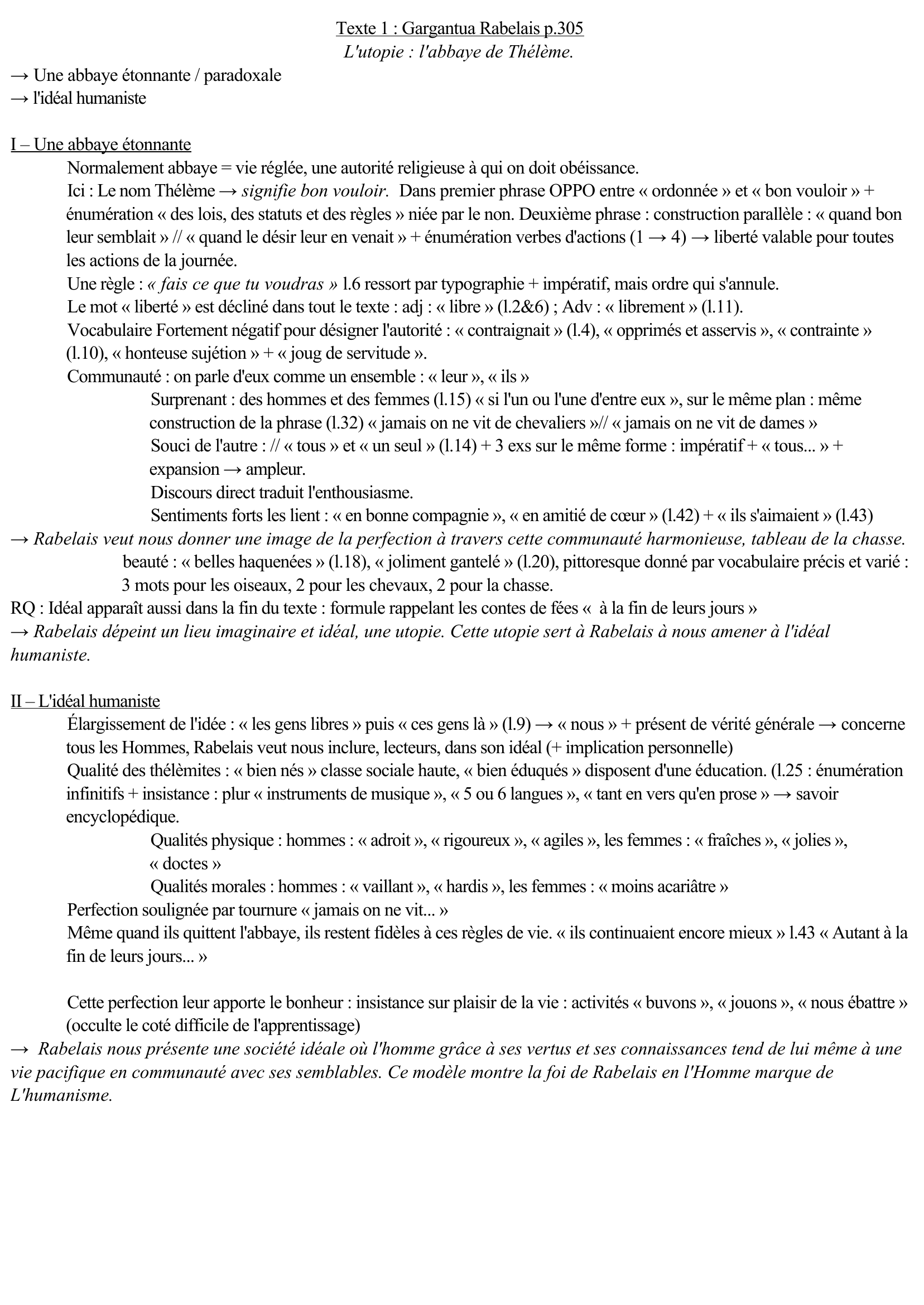 Prévisualisation du document Lecture analytique : Gargantua, L'abbaye de Thélème - Rabelais