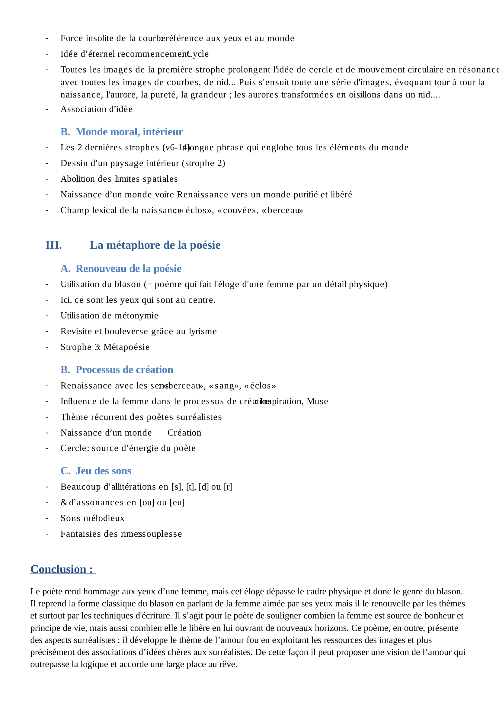 Prévisualisation du document Lecture analytique : La courbe de tes yeux