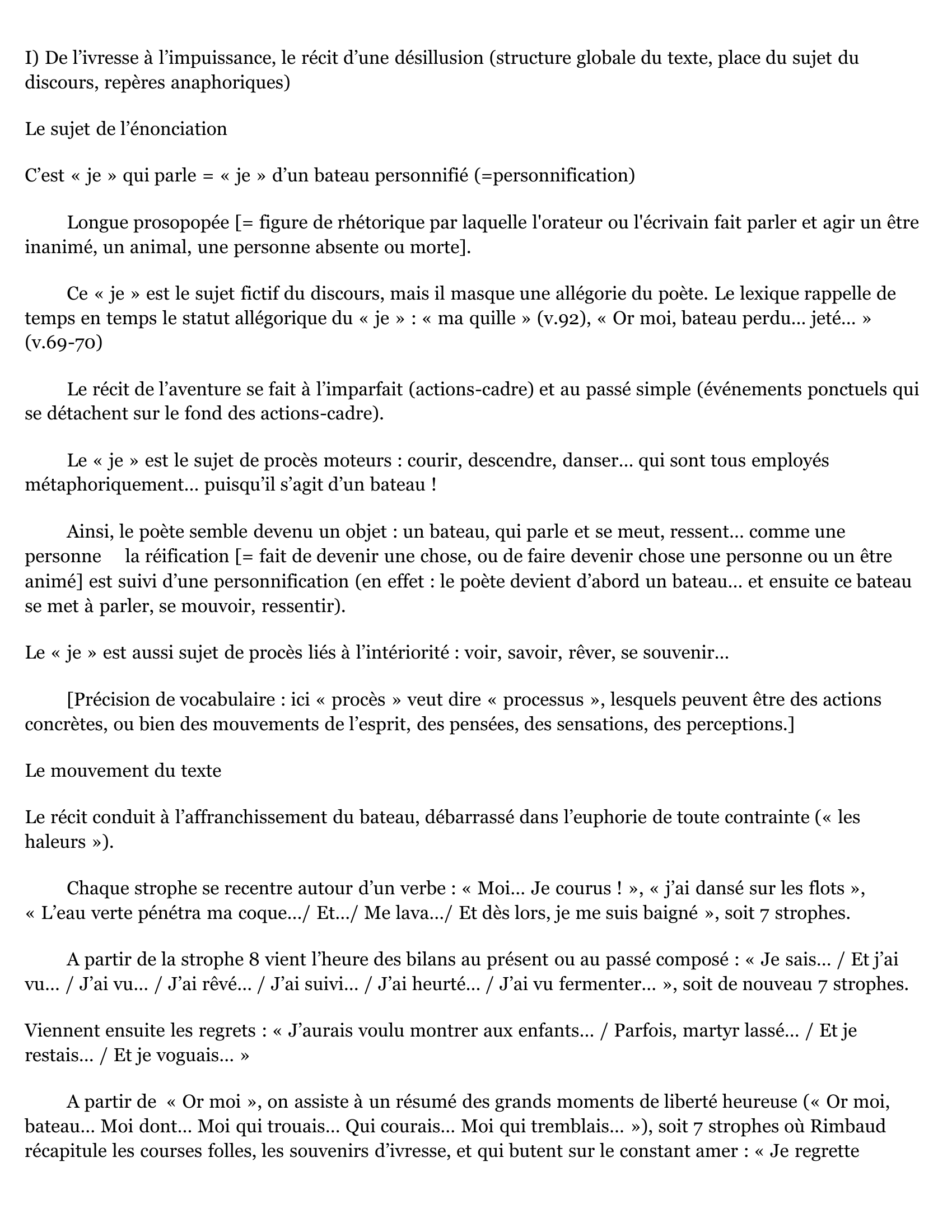 Prévisualisation du document LECTURE ANALYTIQUE METHODIQUE (= non linéaire)  De « Le Bateau Ivre » (1871), d’Arthur Rimbaud
