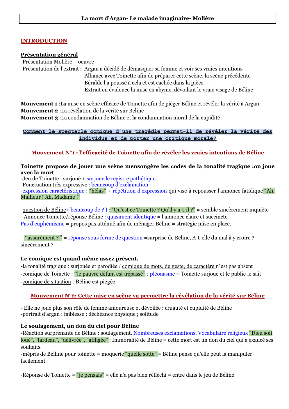 Prévisualisation du document lecture analytique Molière La mort d’Argan- Le malade imaginaire- Molière