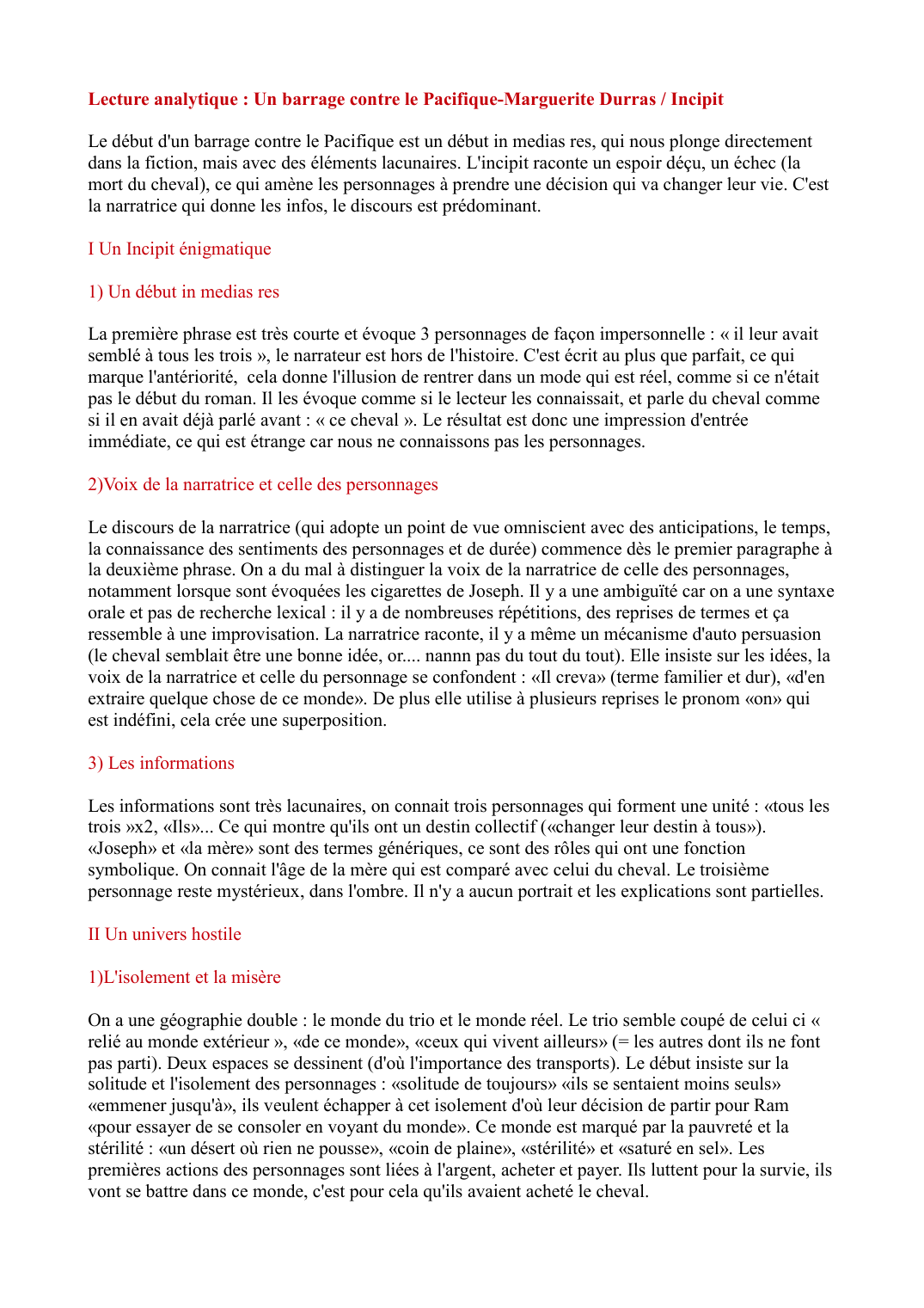 Prévisualisation du document Lecture analytique : Un barrage contre le Pacifique-Marguerite Durras / Incipit