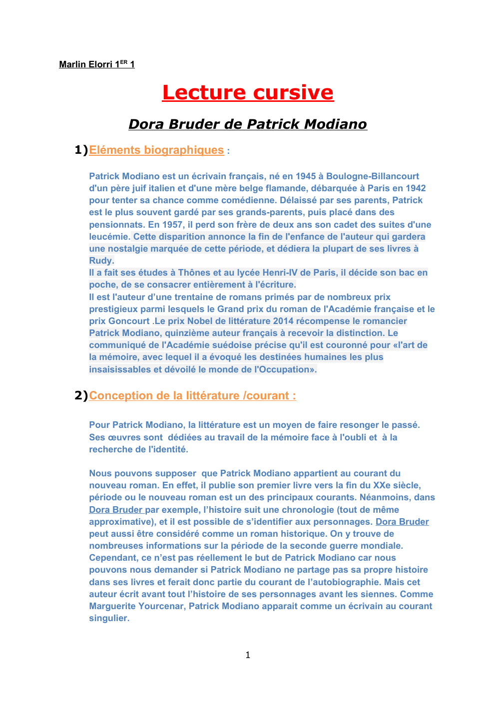 Prévisualisation du document Lecture cursive Dora Bruder de Patrick Modiano