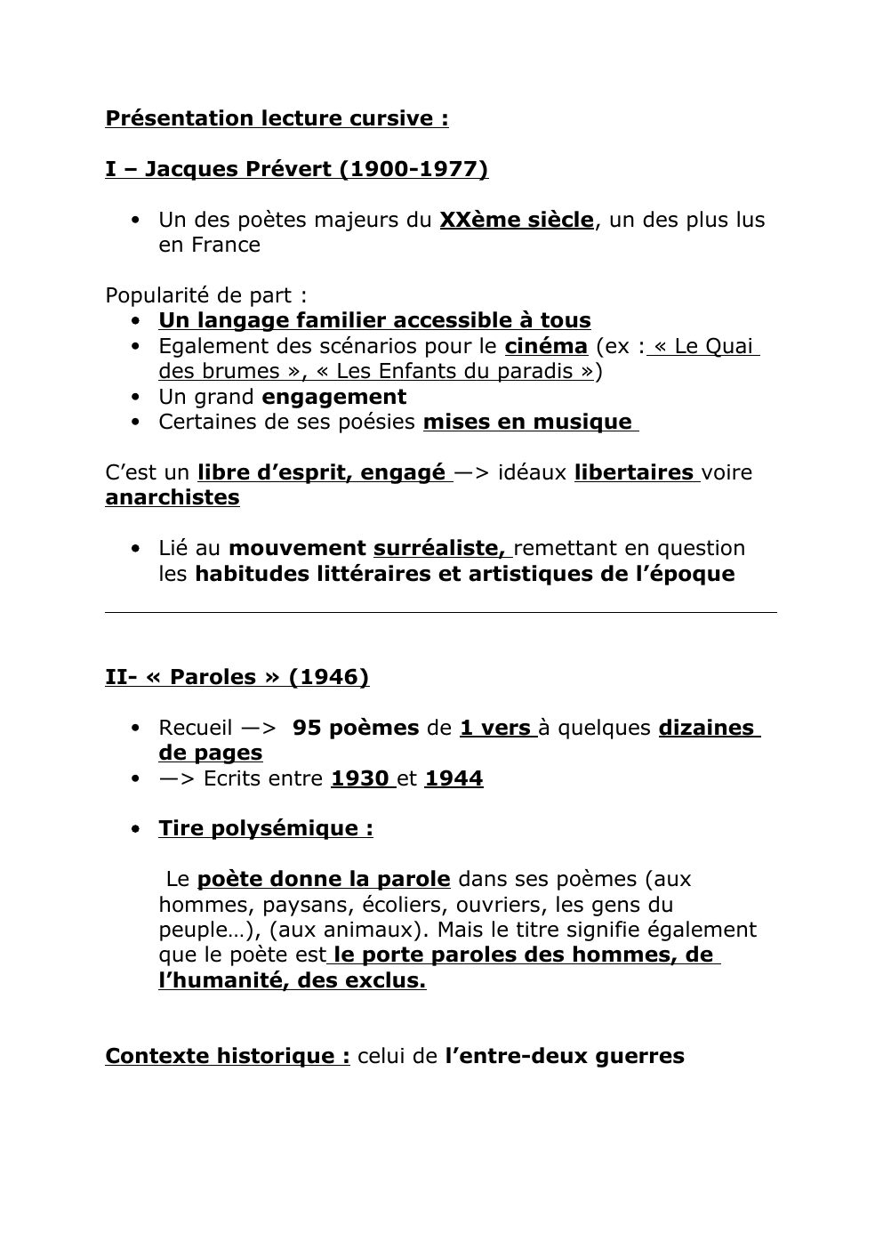 Prévisualisation du document Lecture cursive Jacque Prevert