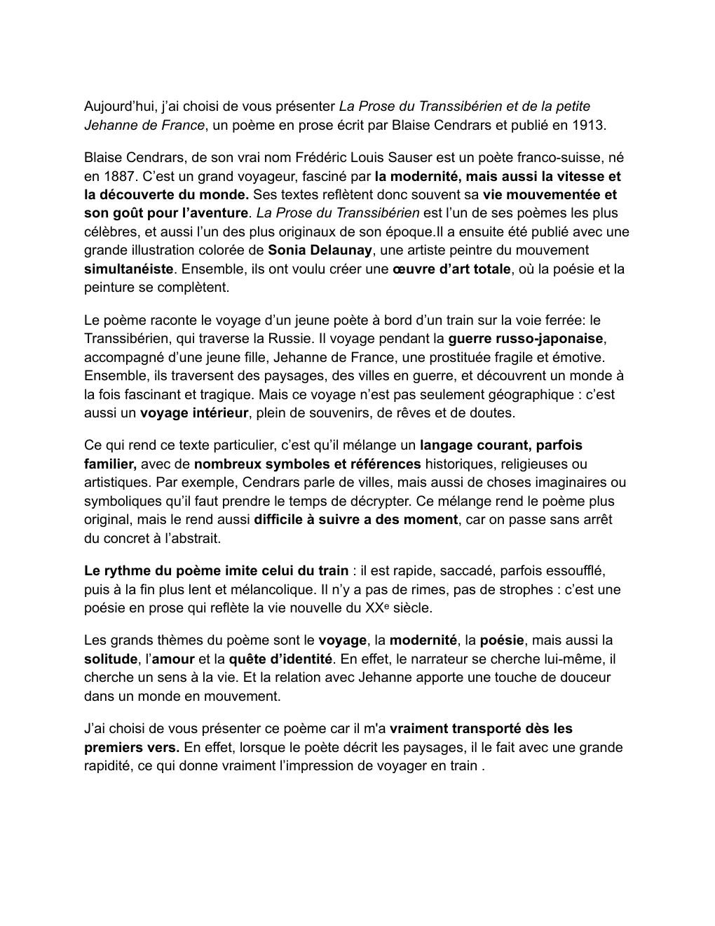 Prévisualisation du document Lecture cursive (La prose du Transsiberien)