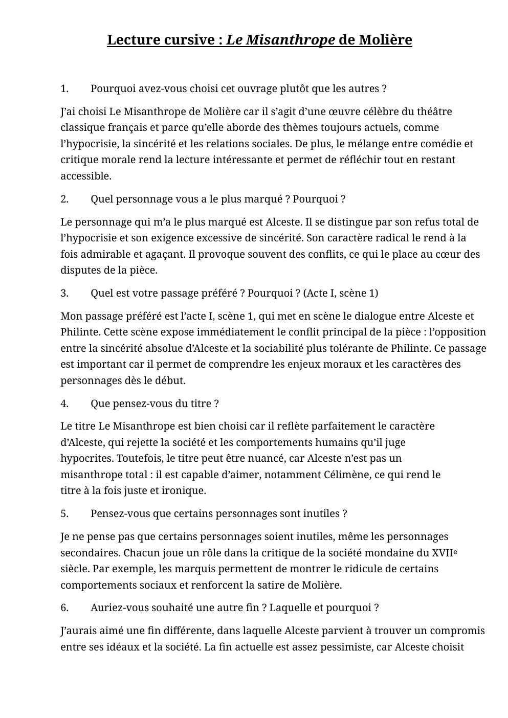 Prévisualisation du document Lecture cursive le misanthrope