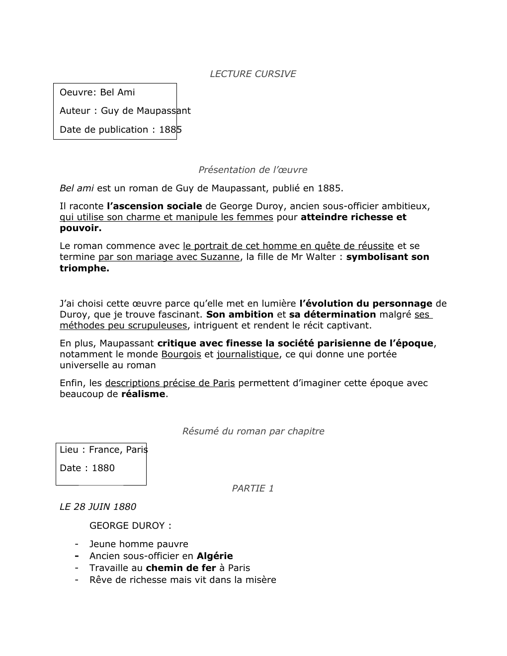 Prévisualisation du document LECTURE CURSIVE Oeuvre: Bel Ami Auteur : Guy de Maupassant Date de publication : 1885