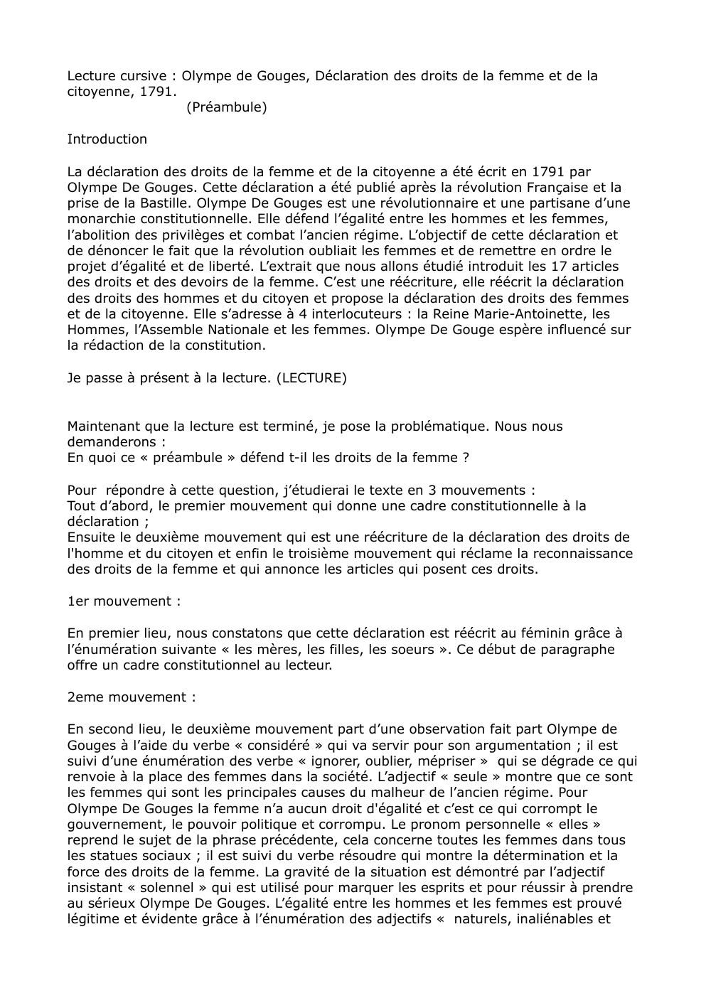 Prévisualisation du document Lecture cursive Olympe de Gouges