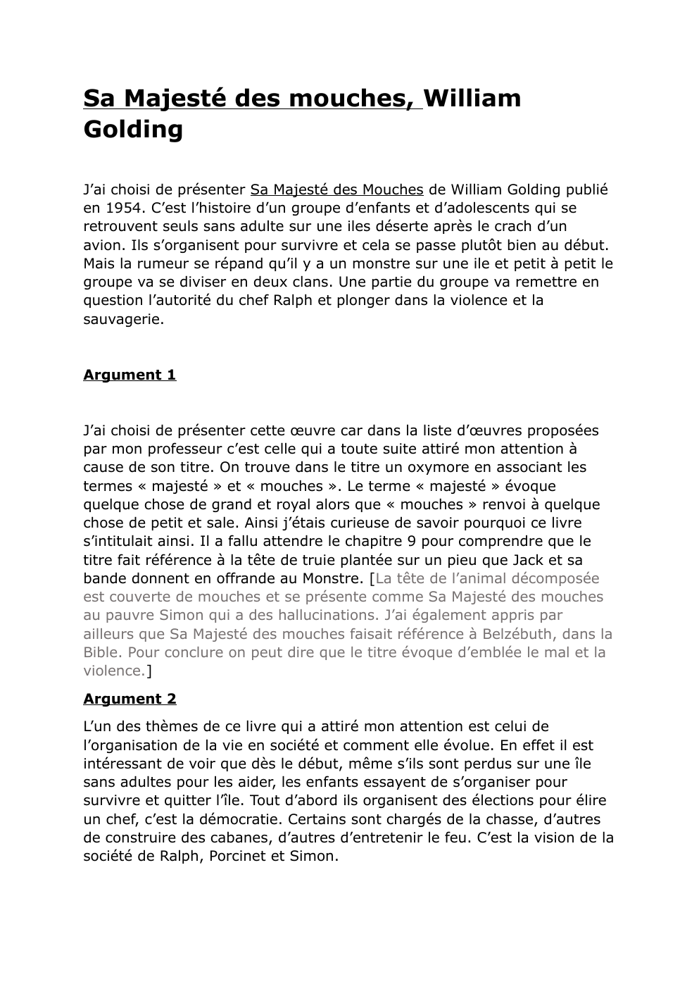 Prévisualisation du document Lecture cursive Sa Majesté des Mouches