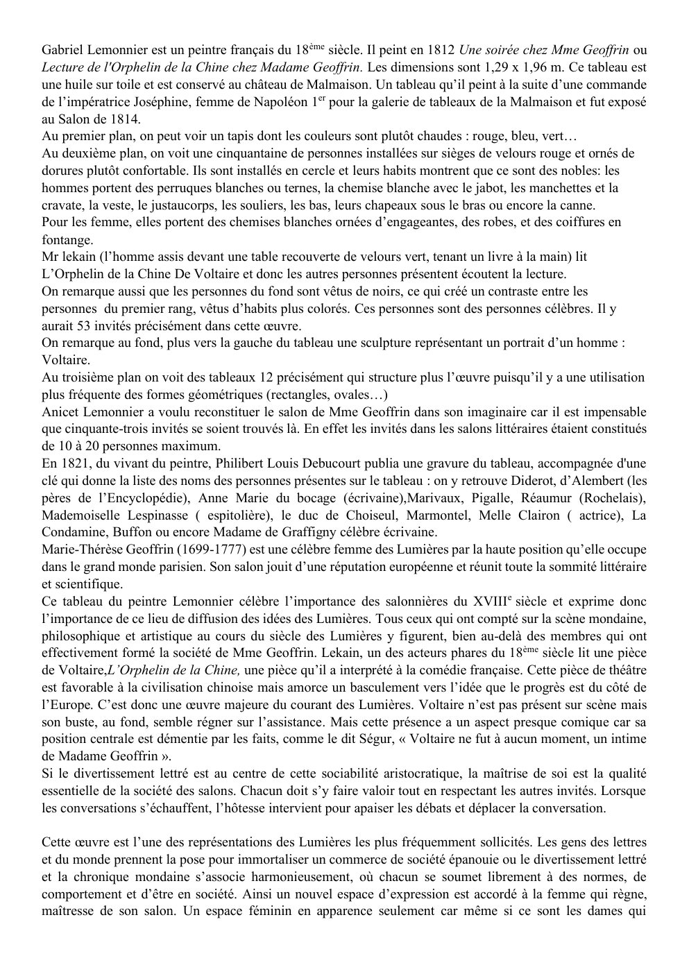 Prévisualisation du document Lecture de l'Orphelin de la Chine chez Madame Geoffrin