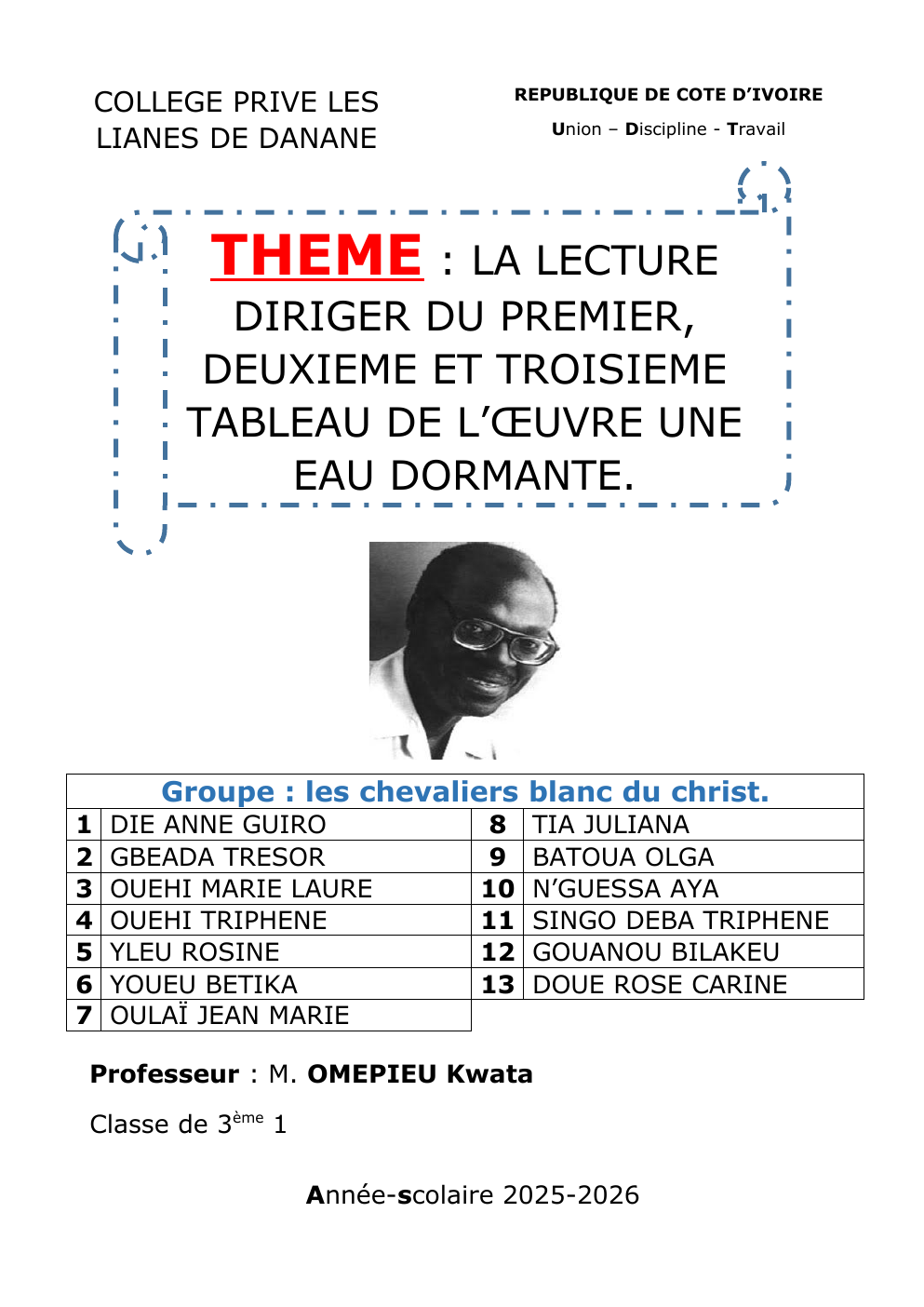 Prévisualisation du document Lecture dirigé du premier, deuxième et troisième tableau de l'oeuvre une eau dormante
