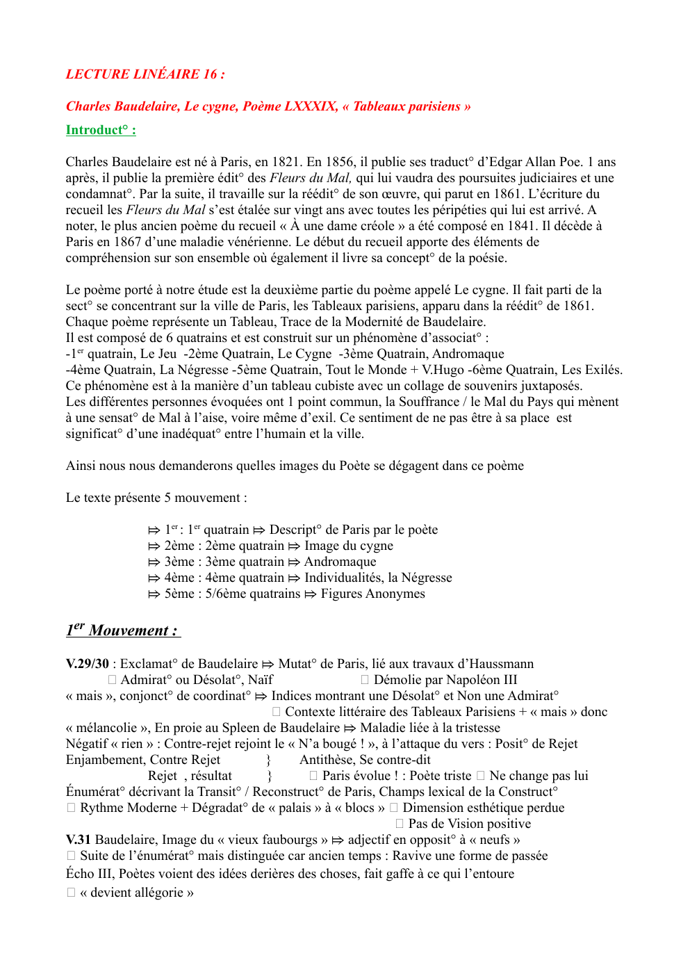 Prévisualisation du document LECTURE LINÉAIRE 16 : Charles Baudelaire, Le cygne, Poème LXXXIX, « Tableaux parisiens »