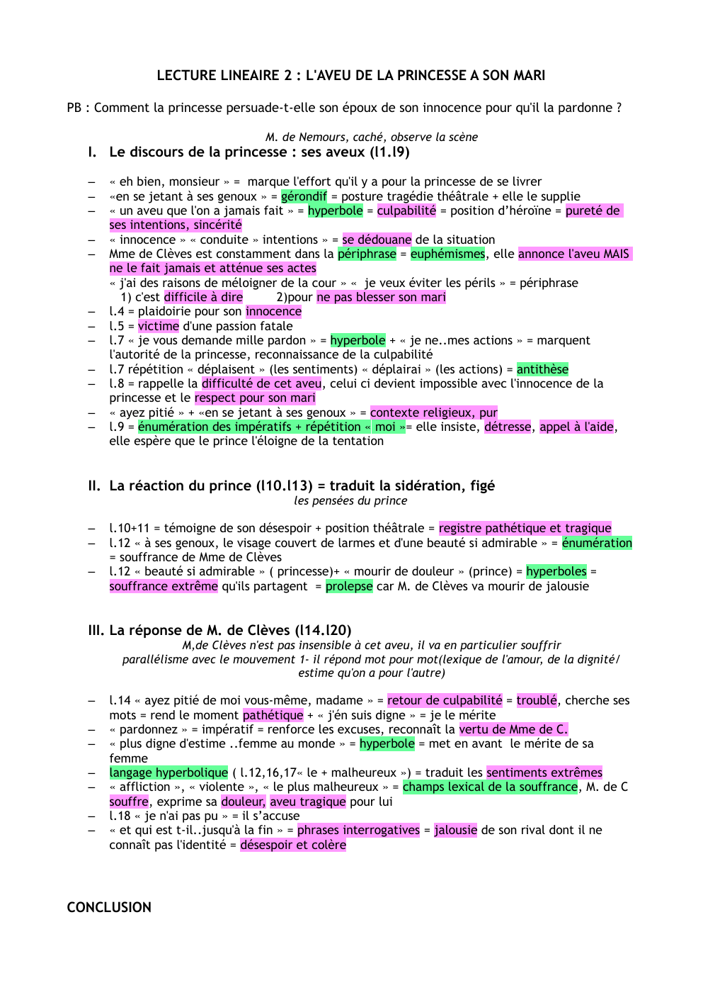 Prévisualisation du document LECTURE LINEAIRE 2 : L'AVEU DE LA PRINCESSE A SON MARI