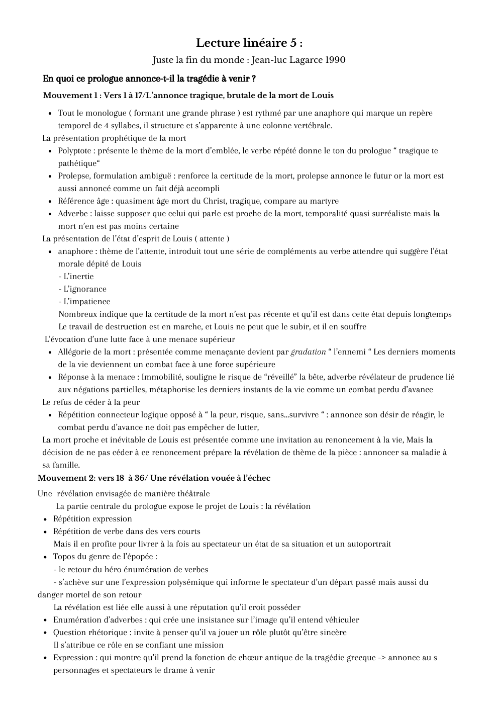 Prévisualisation du document Lecture linéaire 5 - Juste la fin du monde - Jean-luc Lagarce 1990