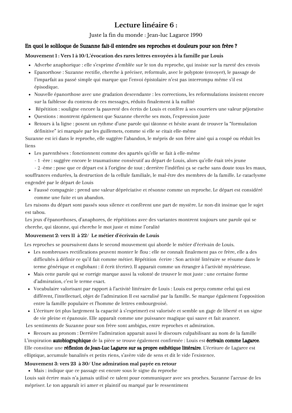 Prévisualisation du document lecture linéaire 6 - Juste la fin du monde - Jean-luc Lagarce 1990