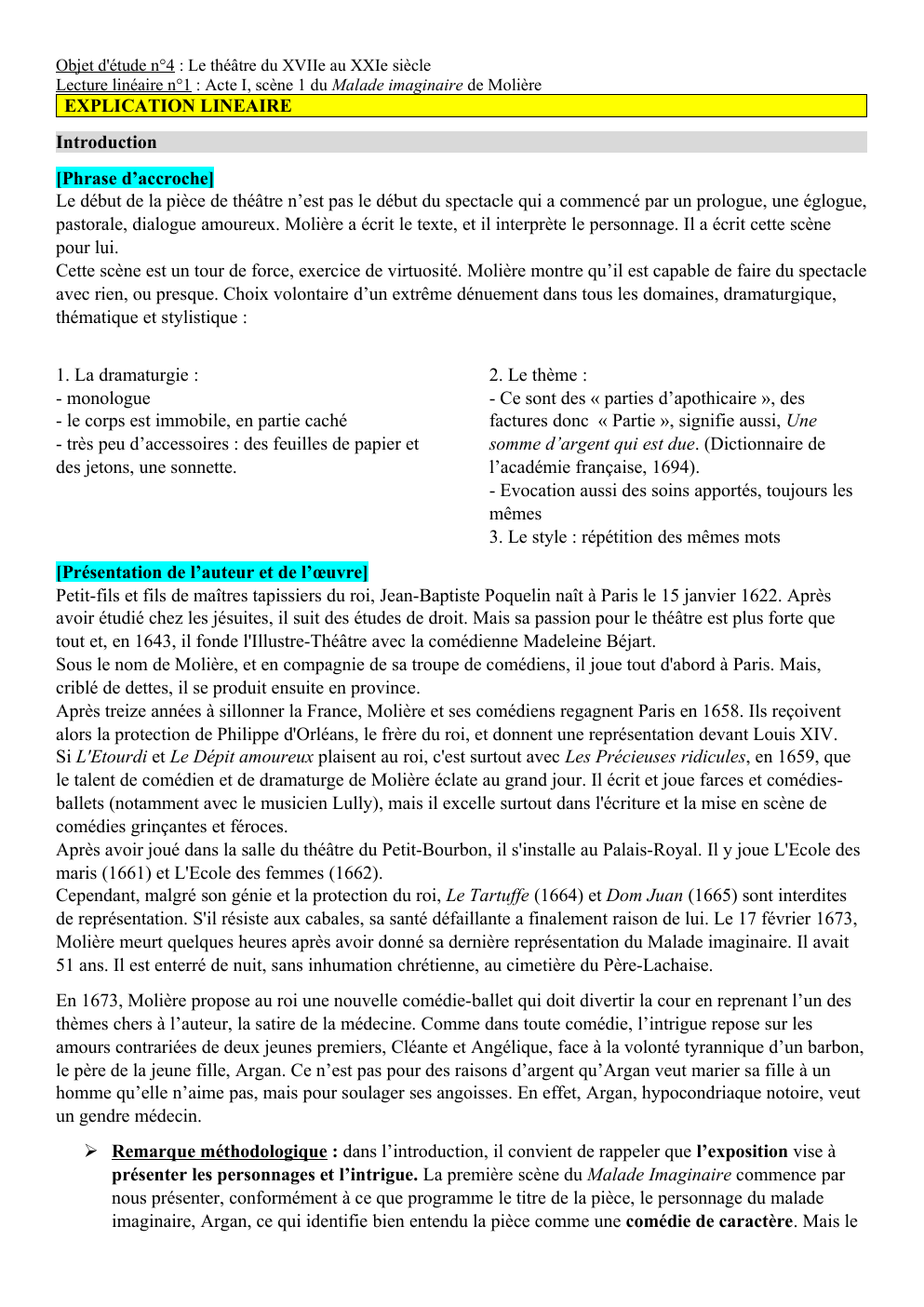 Prévisualisation du document Lecture linéaire Acte I, scène 1 du Malade Imaginaire de Molière