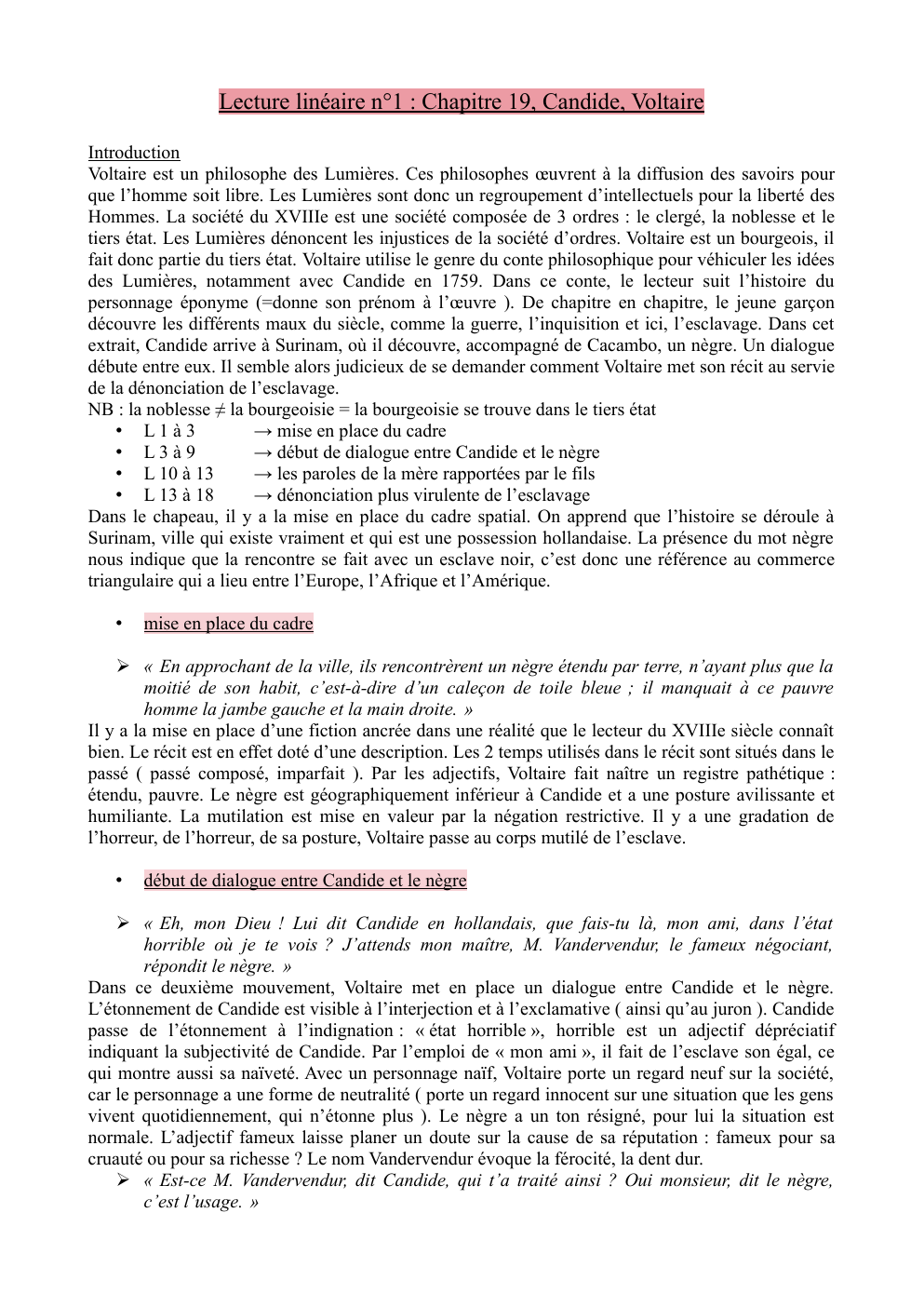 Prévisualisation du document Lecture linéaire bac de français : Chapitre 19, Candide, Voltaire