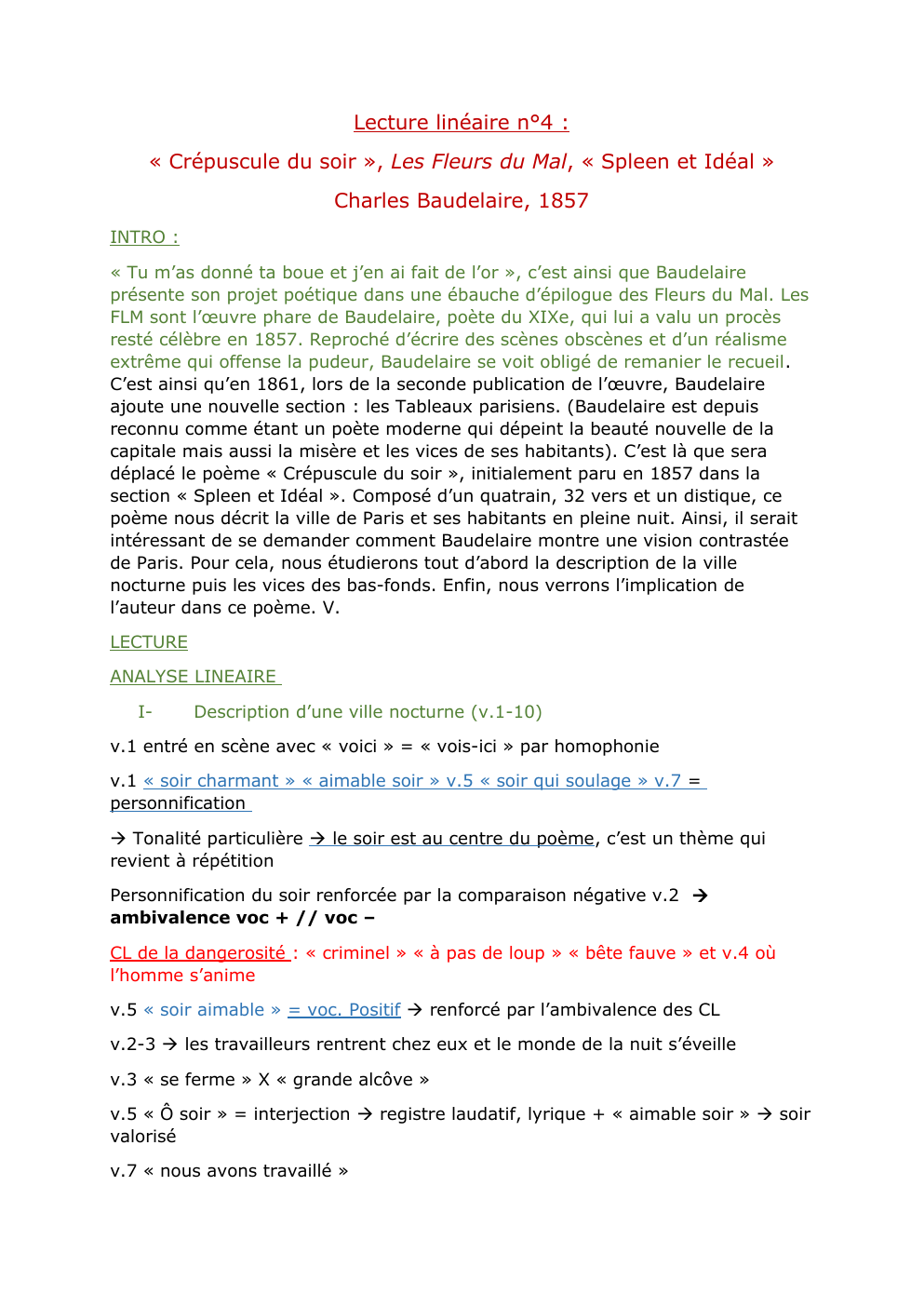 Prévisualisation du document Lecture linéaire Crépuscule du soir Baudelaire