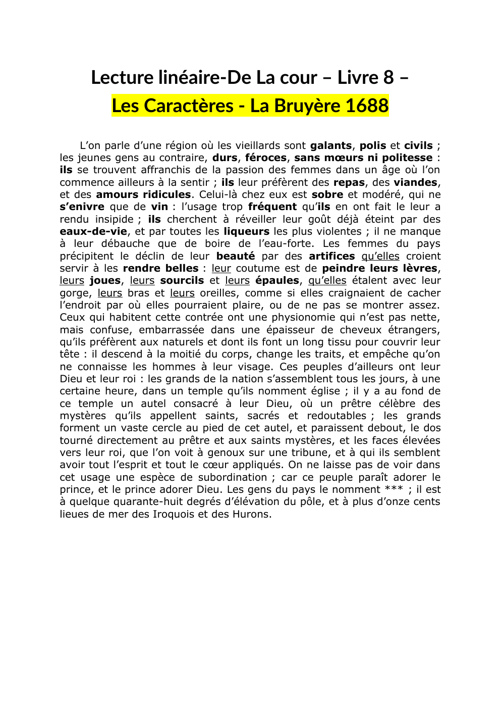 Prévisualisation du document Lecture linéaire-De La cour – Livre 8 – Les Caractères - La Bruyère 1688