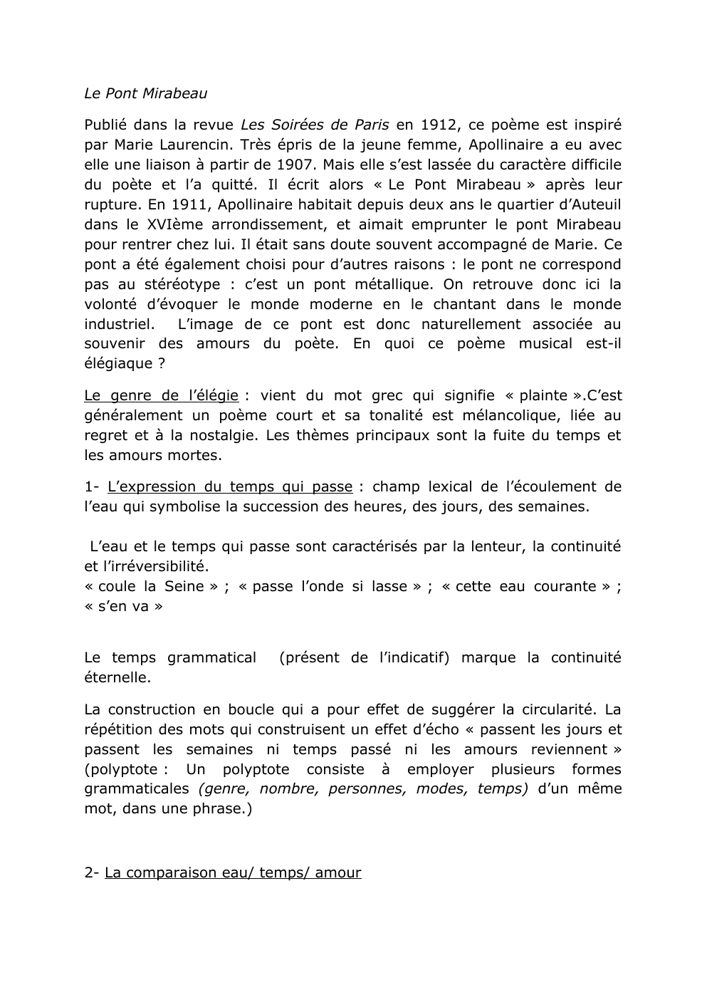 Prévisualisation du document Lecture linéaire du pont Mirabeau d'Apollinaire
