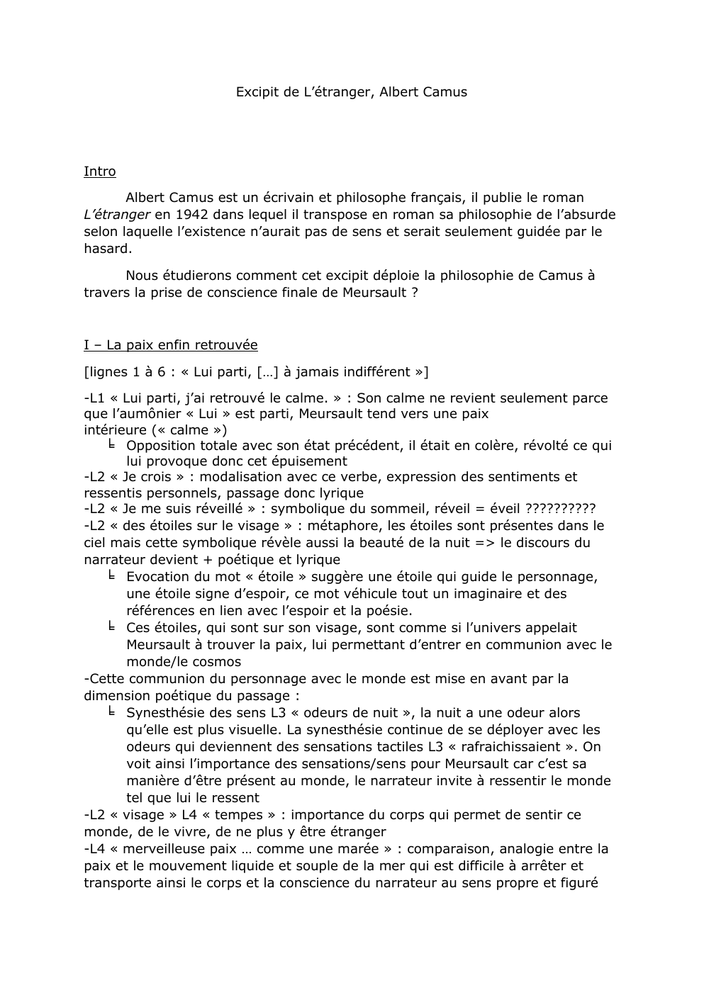 Prévisualisation du document Lecture Linéaire - Excipit de l'Etranger (Bac de Français)