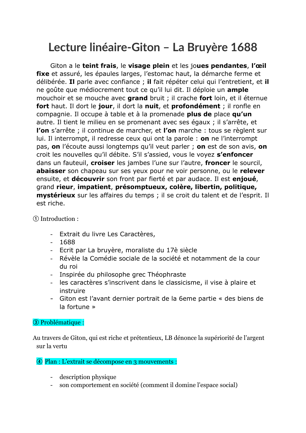 Prévisualisation du document Lecture linéaire-Giton – La Bruyère 1688