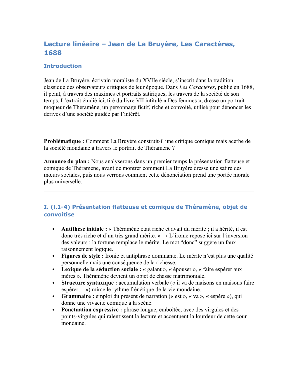 Prévisualisation du document Lecture linéaire – Jean de La Bruyère, Les Caractères, Théramène