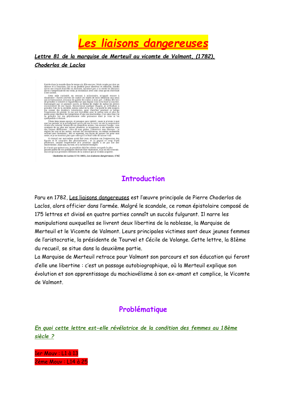 Prévisualisation du document Lecture Linéaire Les liaisons dangereuses - Lettre 81