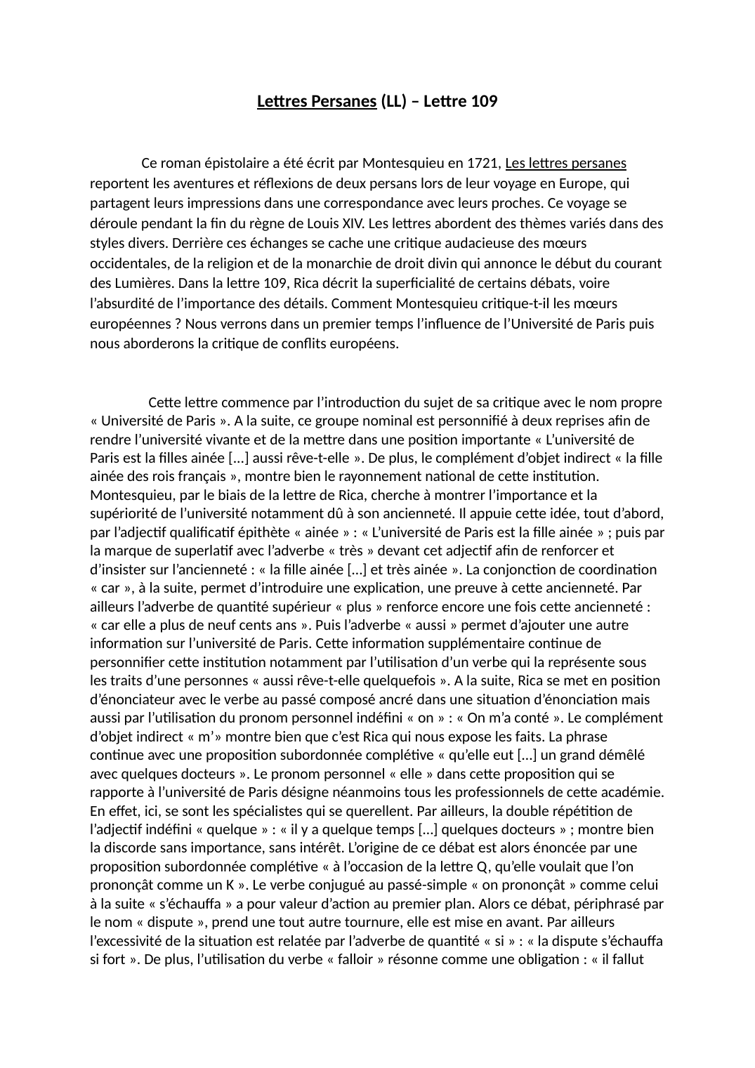 Prévisualisation du document Lecture linéaire - Lettre 109 (lettres persanes) Montesquieu