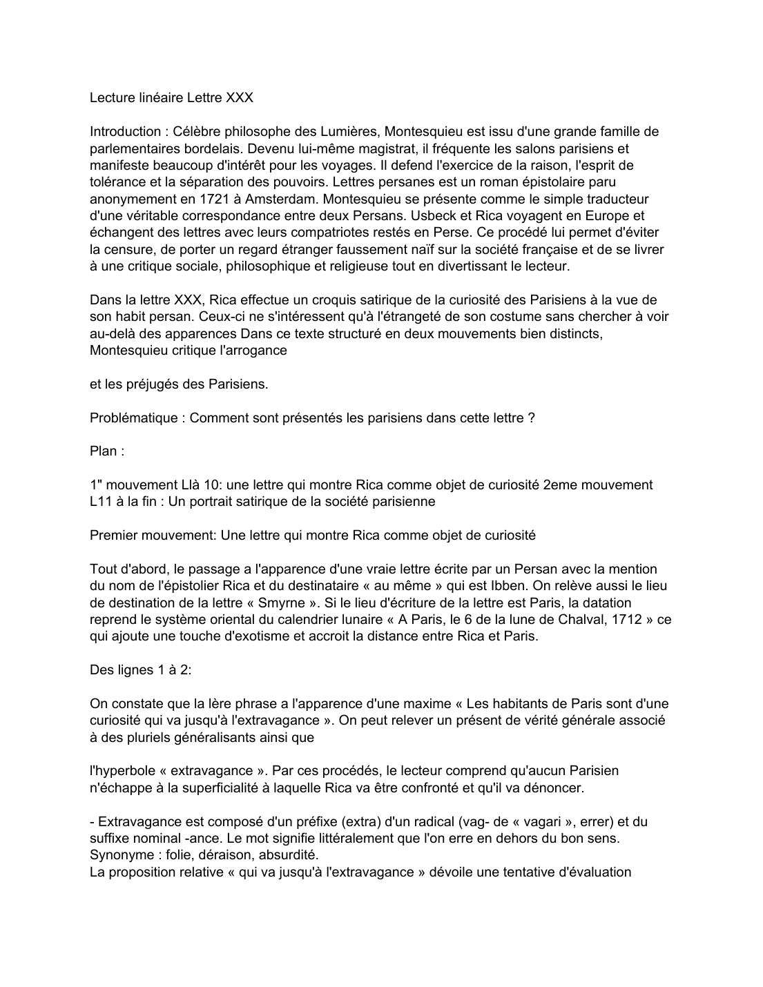Prévisualisation du document Lecture linéaire lettre 30 Montesquieu lettres Persanes