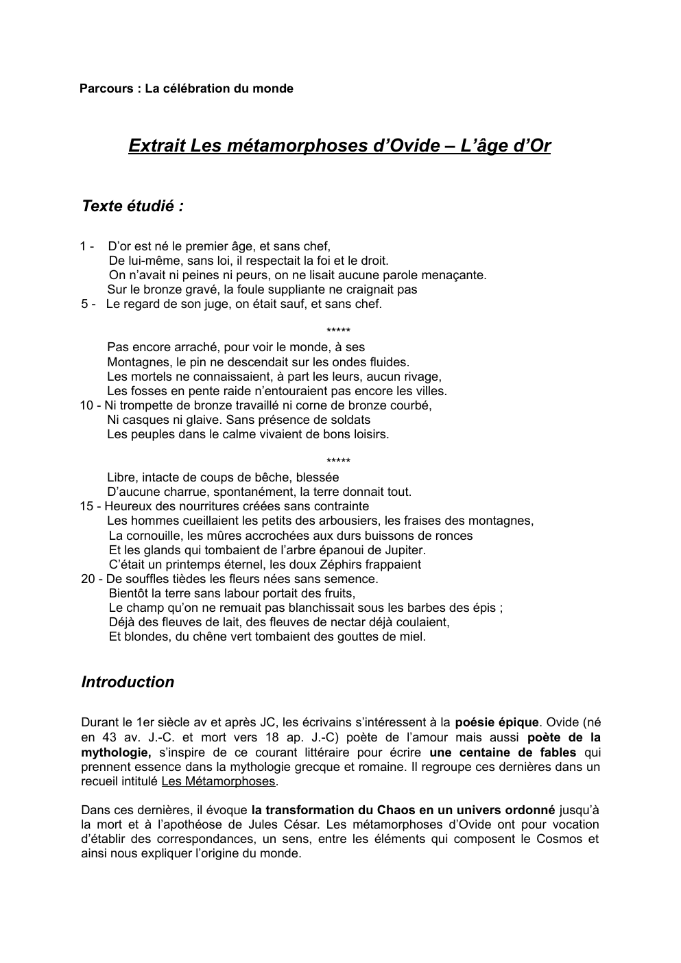 Prévisualisation du document Lecture Linéaire - Métamorphose Ovide - Age d'or