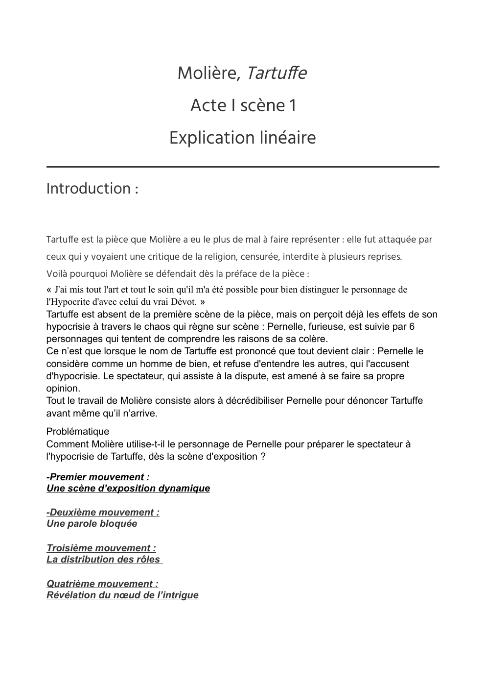 Prévisualisation du document Lecture linéaire: Molière, Tartuffe Acte I scène 1 Explication linéaire