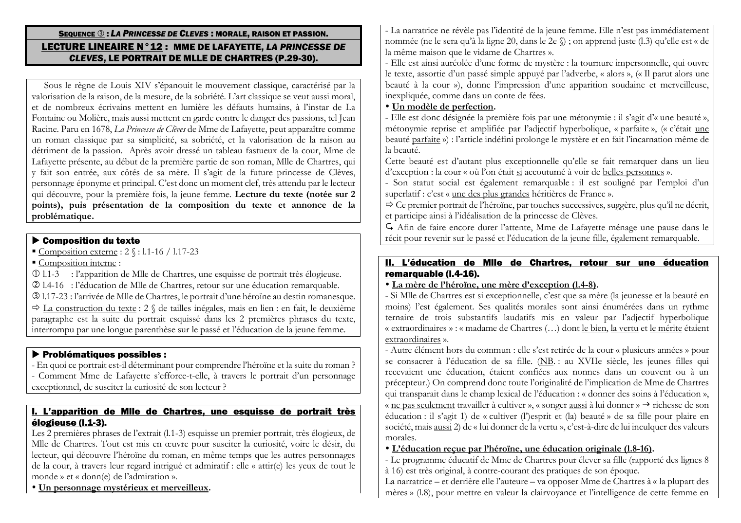Prévisualisation du document LECTURE LINEAIRE N° 12 : MME DE LAFAYETTE, LA PRINCESSE DE CLEVES , LE PORTRAIT DE MLLE DE CHARTRES (P.29 -30)