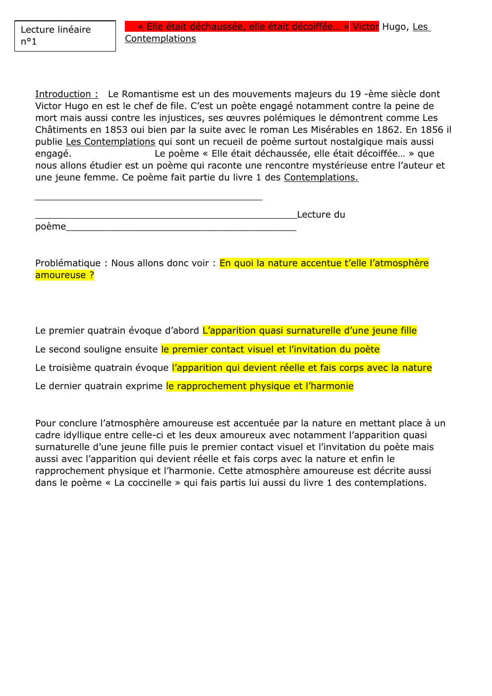 Prévisualisation du document Lecture linéaire n°1  « Elle était déchaussée, elle était décoiffée… » Victor Hugo, Les Contemplations